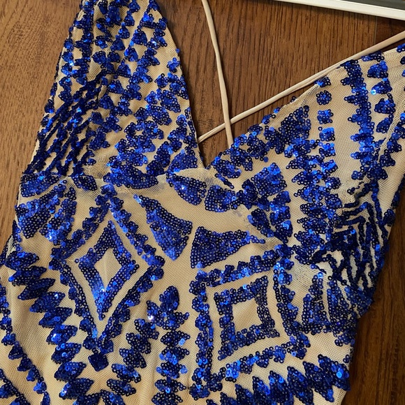 Main Strip - size small, blue sequin and nude/tan colored mini dress - Picture 3 of 5
